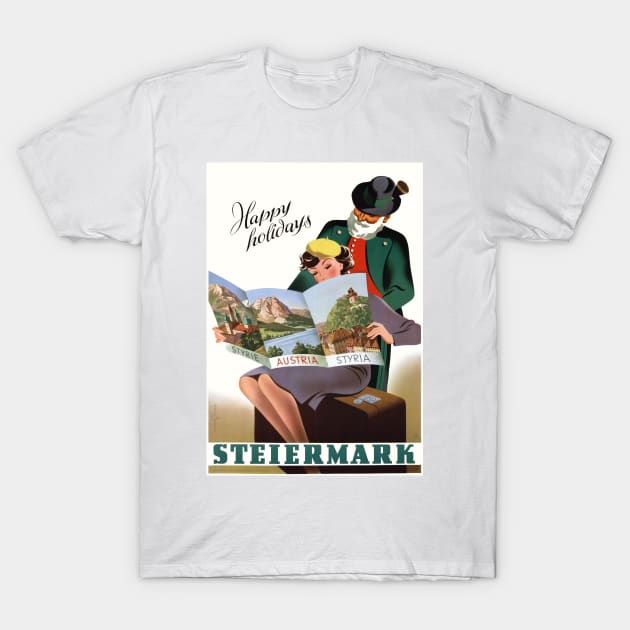 Vintage Travel Poster Austria Happy Holidays Steriermark T-Shirt by vintagetreasure